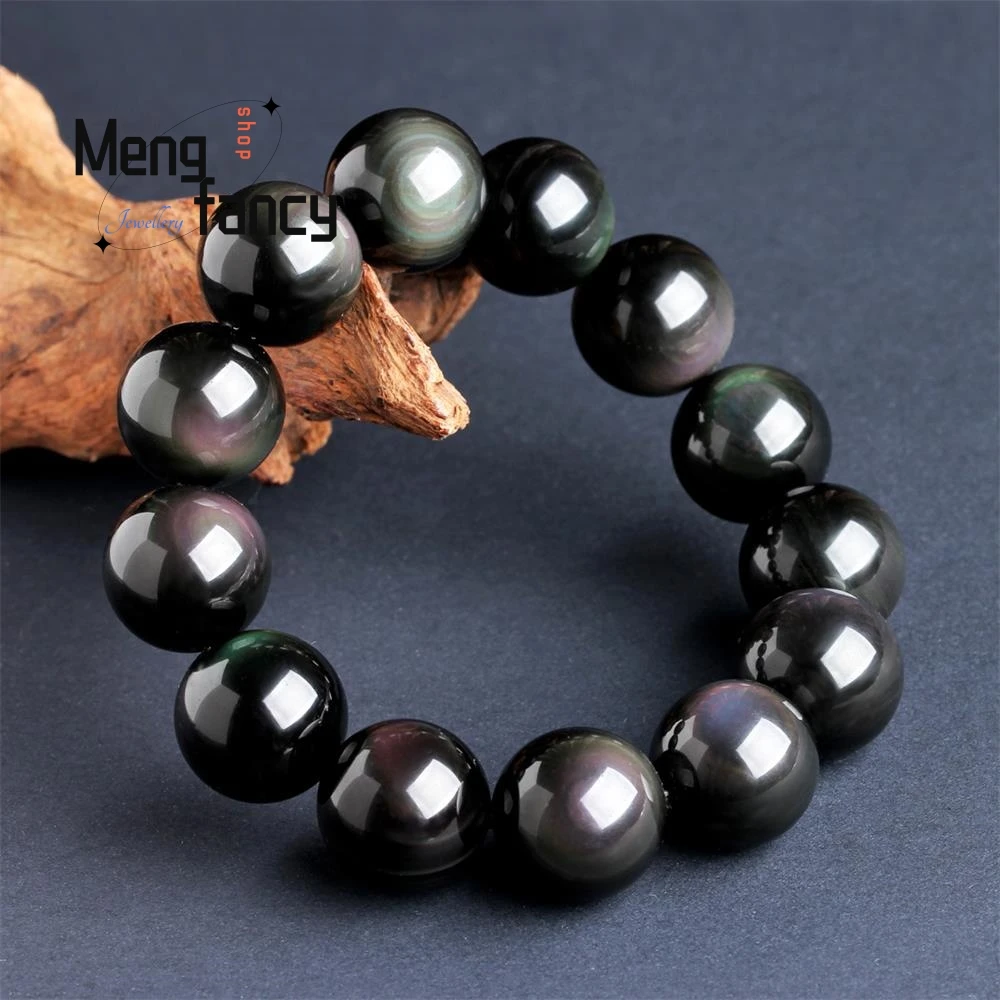 

Natural Rainbow Eyes Obsidian Round Beads String Charms Luxury Bracalet Fashion Personalized Men Women Fine Jewelry Holiday Gift