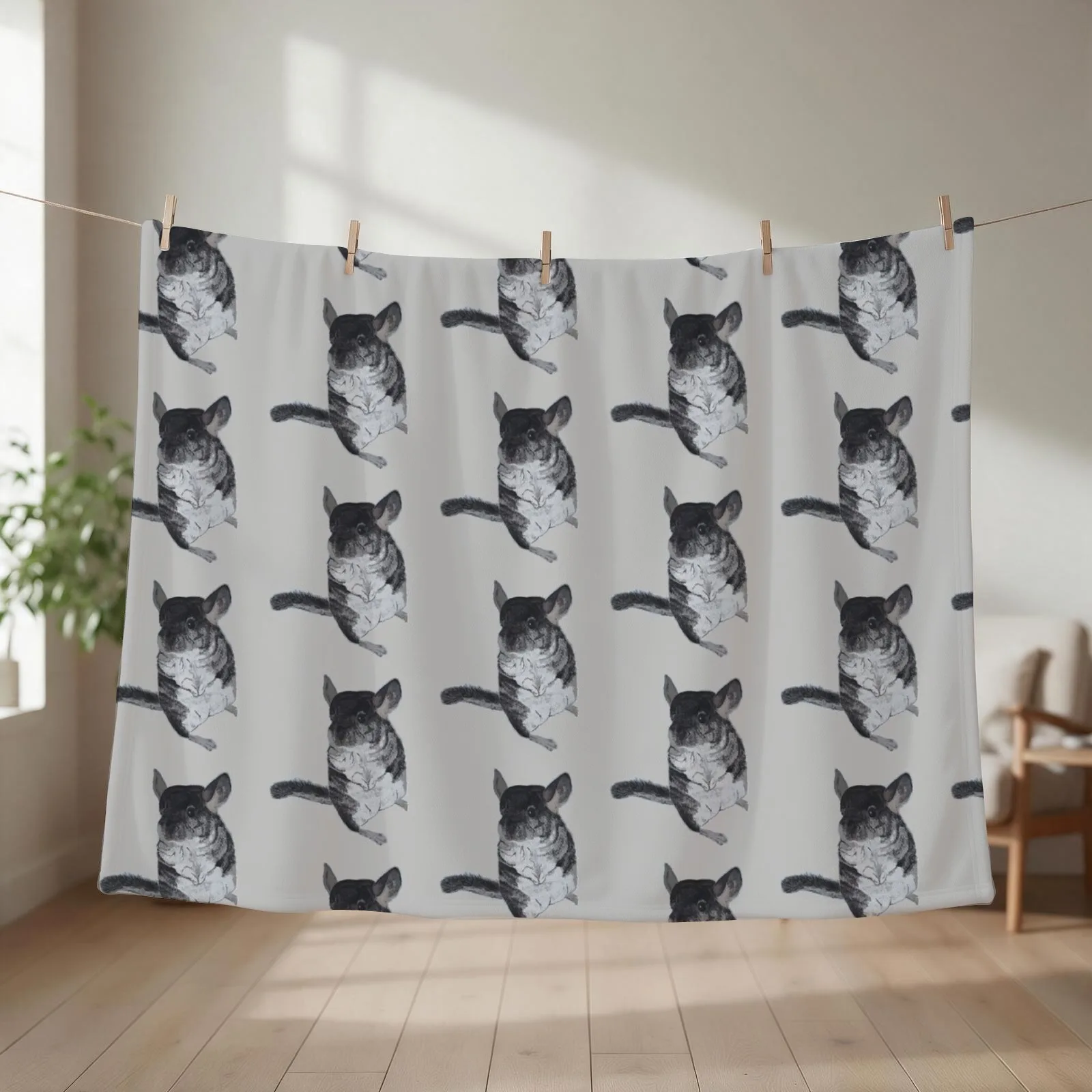 Grey Chinchilla Watercolor Throw Blanket couch cozy soft plush fuzzy picnic outdoor blanket
