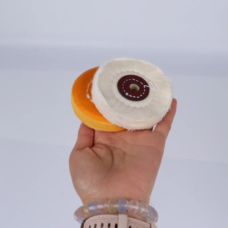 2-Piece Set of 7.5cm Fine Polishing Wheels, 1cm Center Holes, Yellow Cloth Wheel and White Cloth Wheel Combination, Specially Designed for Bench Grinders, Used with Polishing and Cutting Compounds, Flexible, Durable, High Gloss