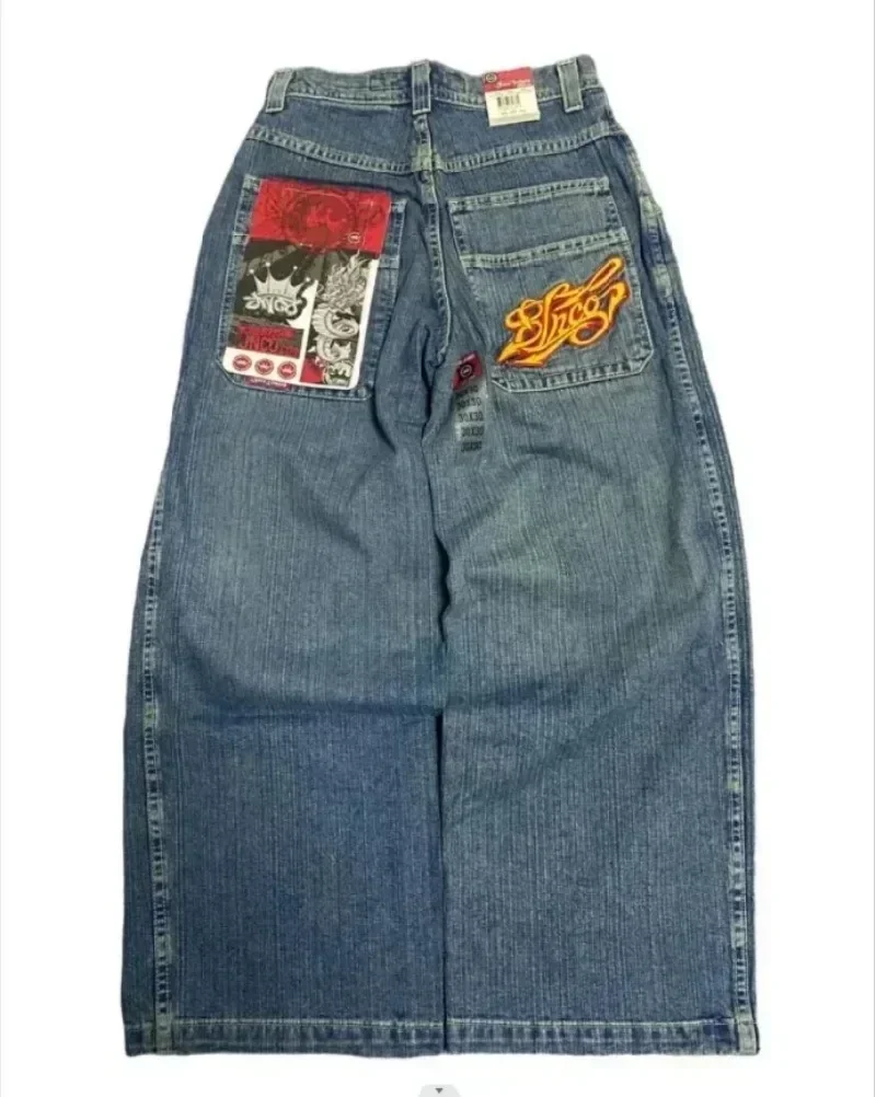 Jeans Y2K wanita Baggy Jeans kualitas tinggi bordir Streetwear Hip Hop Jeans pinggang tinggi antik celana kaki lebar pria