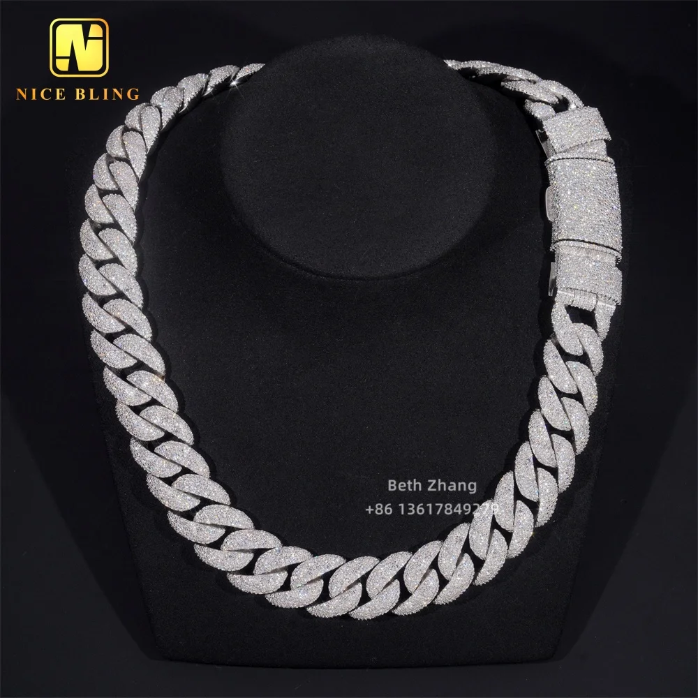 Special Lock Iced Out 925 Silver Hip Hop Jewelry 20MM VVS Diamond Cuban Link Chain Moissanite Cuban Chain Rapper Jewelry，