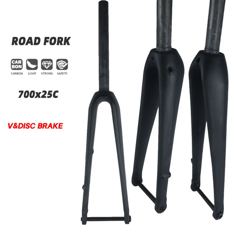 

carbon fork 700C Road Bicycle Front Fork Straight Tube Tapered Tube Thru Axle Quick Release Carbon Fiber road Bike Fork Parts