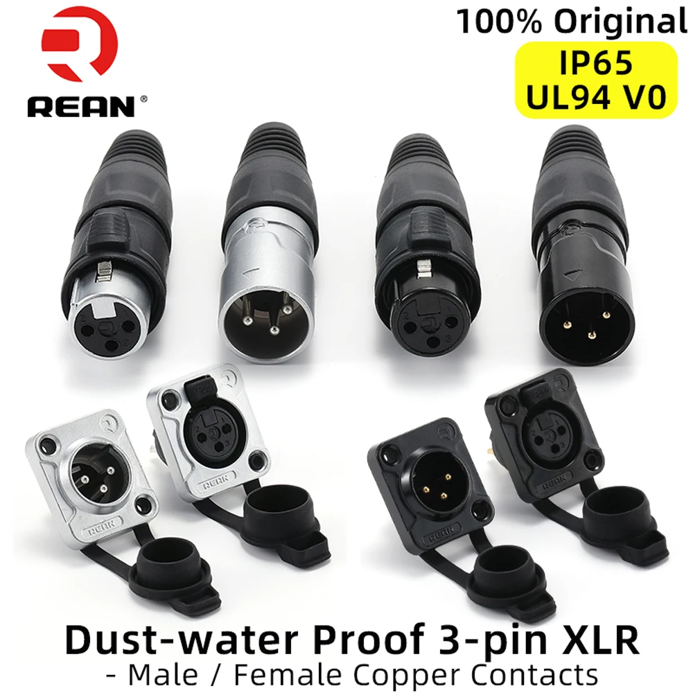 

Neutrik's REAN IP65 Outdoor Dust Water Proof XLR Cable Connectors 3 Pin Male / Female Gold / Tin Plated Copper, UL94 V-0 Insert