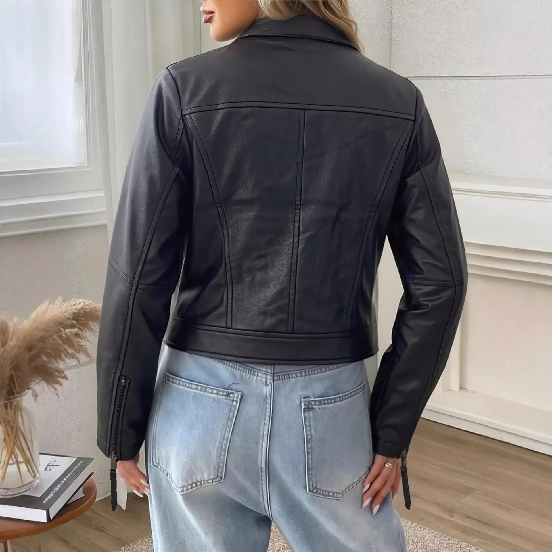 Women's High-Waisted Motorcycle Leather Jacket Slim Fit Short Style Handsome Small Women's Jacket