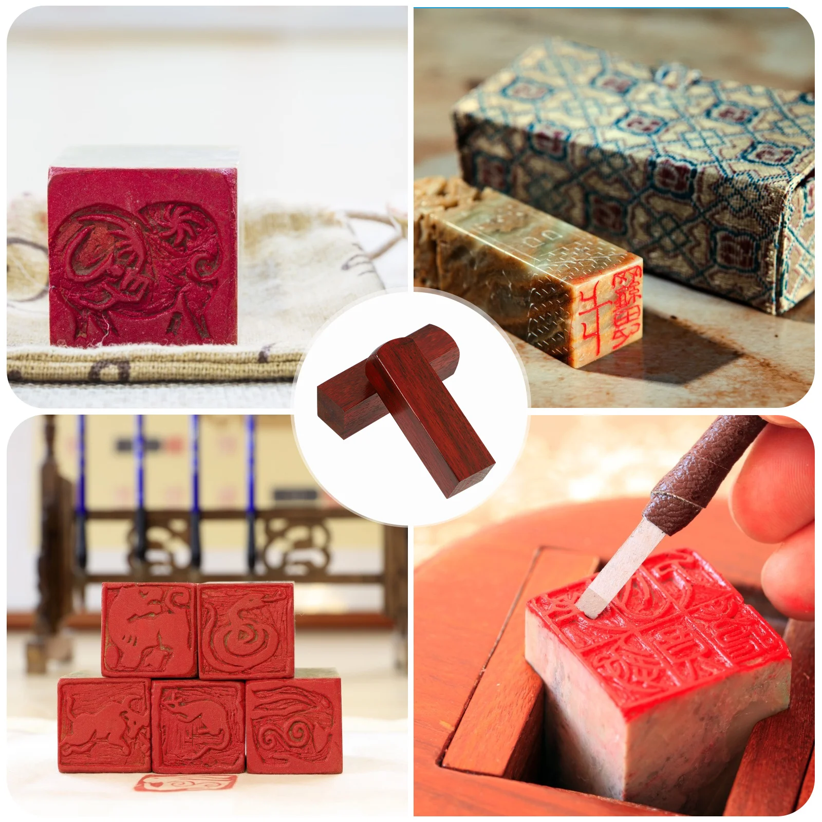 

2Pcs Red Sandalwood Stamp High-Quality Wooden Seal Smooth Flat Surface Long-Lasting DIY Craft Engraving Scrapbooking Square