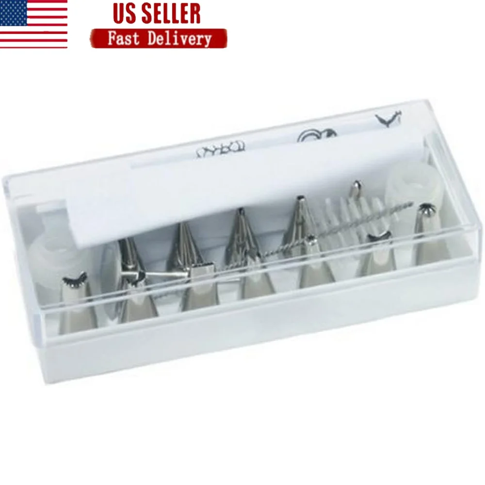 

18 Piece Cake Decorating Set with Metal Tips Pastry Bags Couplings Flower Nail Cleaning Brush Baking and Desserts