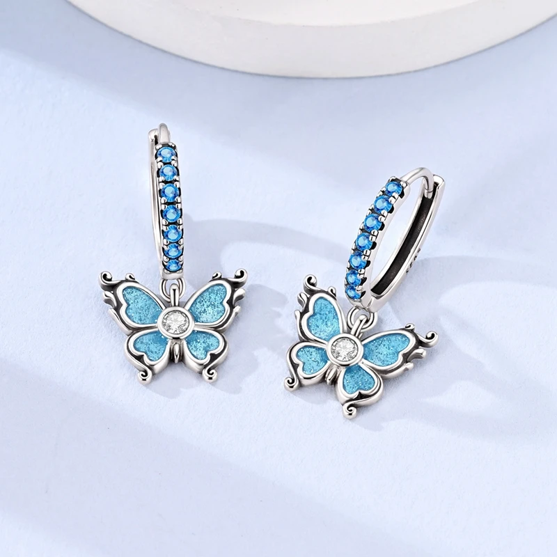 New 925 Sterling Silver Sparkling Butterfly Women Earrings Brilliant Wedding Engagement Star Earrings Jewelry Gifts