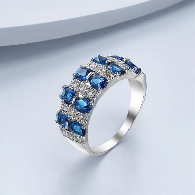 صغيرة البيضاوي حجر الملكي الأزرق الزركون خواتم للنساء الرجال العصرية خمر الفضة اللون الزفاف وعد العصابات مجوهرات هدايا عيد الميلاد #4