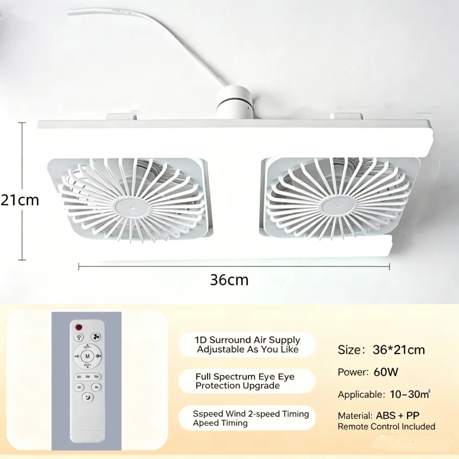 60W LED Ceiling Fan Lights with Remote E27 Socket Low Floor Double Fans Lamp Fit for Living Room Bedroom Dining Room Fan Fixture