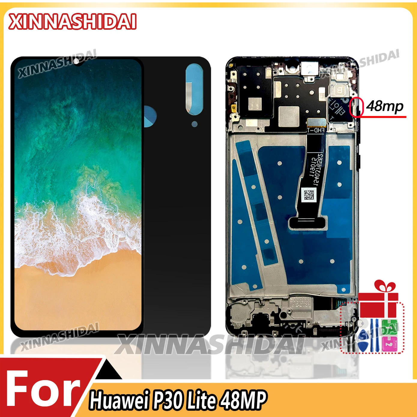 Para HUAWEI P30 Lite 48MP pantalla LCD marco de pantalla táctil cubierta de batería carcasa de repuesto pantalla táctil para Huawei P30 lit