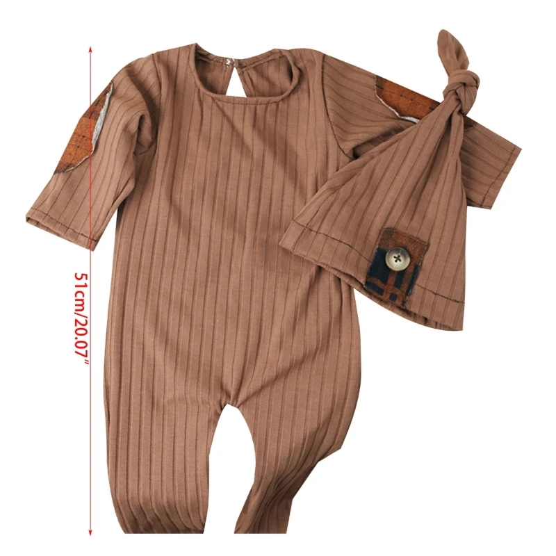 Newborn Photography Props Boys Girls Outfits Hat Romper Bodysuit Photoshoot Costume Set for 0-1 month Babies Polyester