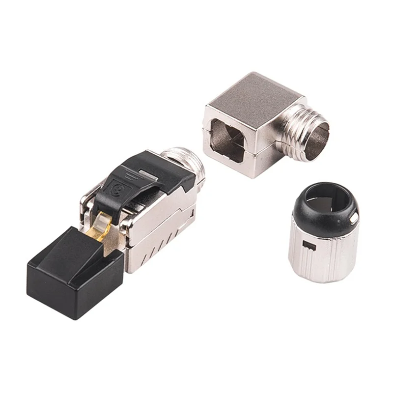 

FAST-4Pcs RJ45 Full Shielded Zinc-Alloy Field Plug 90 Degree Angled CAT8 STP Field Termination Connector Toolless Type