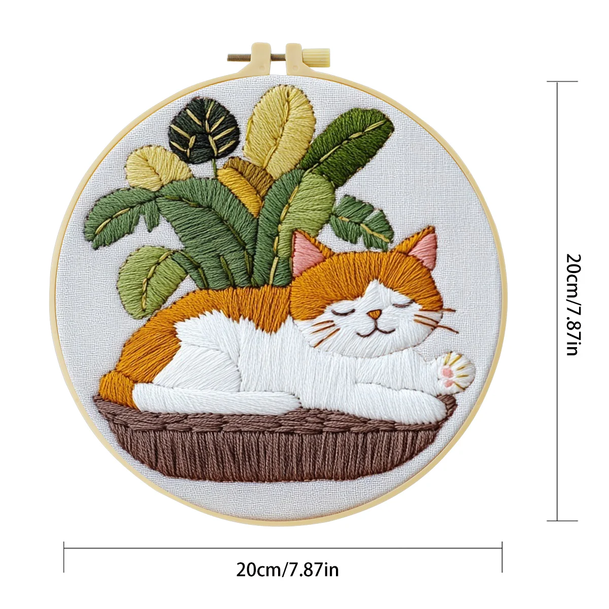 1 Stück 20x20cm/15x15cm 7,87/6,3 Zoll Katzen-Stickerei-Starter-Kit DIY-Kit DIY-Stickerei-Set Handarbeiten Nähkunst-Set für Anfänger – Detail 4