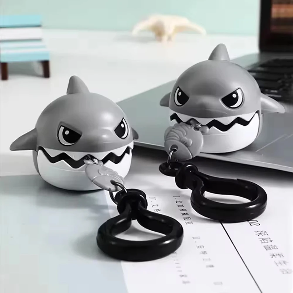 Creative Funny Pull Line Nibbling Shark Keychain Toys Cartoon Eating Small Fish Keyring Car Bag Small Pendant Birthday Gift