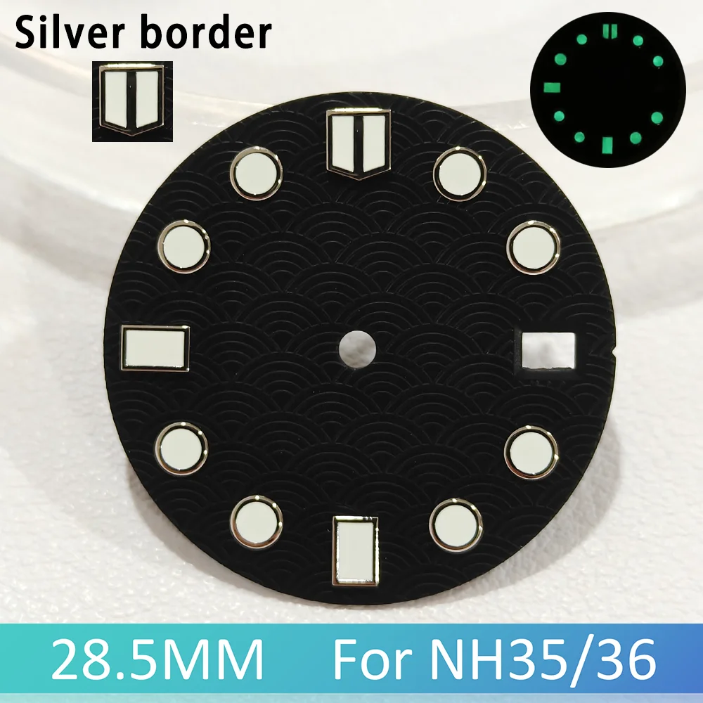 Quadrante da 28,5 mm quadrante con motivo a squame di pesce per NH35/36 quadrante con calendario singolo C3 accessori per orologi luminosi verdi Sostituisci le parti