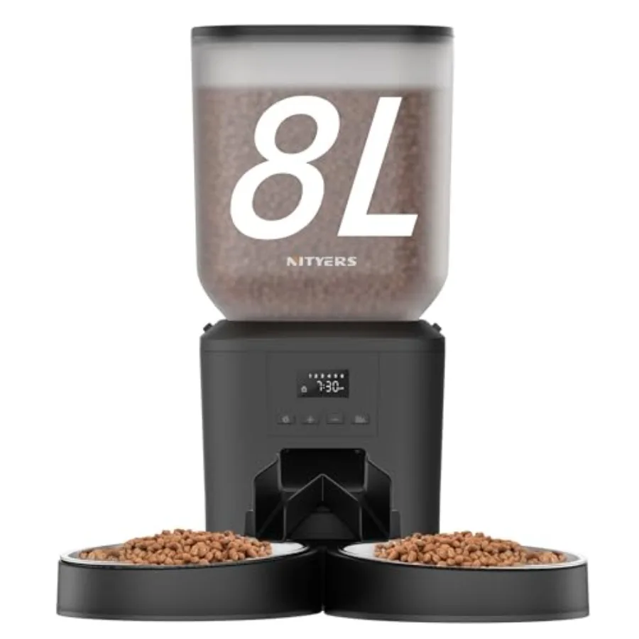 

Automatic Cat Feeder for 2 Cats - 8L Large Capacity with LCD Screen 2 Food Trays Timed Dispenser Up to 50 Portions 6 Meals Per