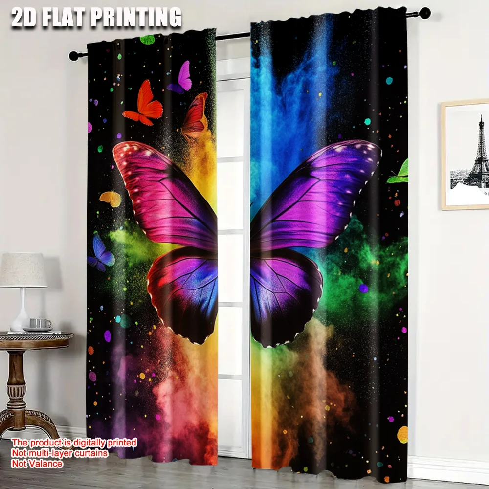

2pc, Curtains Color Butterfly Light Filter Spring Party & Holiday Decor Use for Room, Parties Decor
