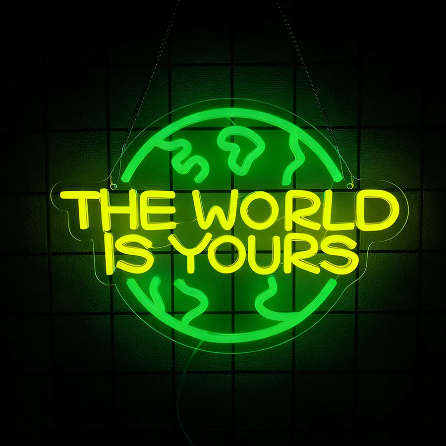 العالم هو لك النيون تسجيل للرجل الكهف المنزل بار بيسترو نادي مقهى لعبة غرفة نوم هدية عيد ميلاد حفلة التخرج ديكور #6