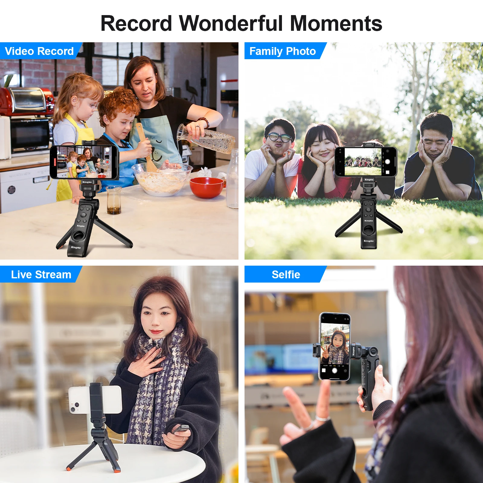 Phone Remote Shutter Tripod Shooting Handle with Detachable Remote for iPhone Selfie Video Photo Shooting/Zoom/Lens Switching