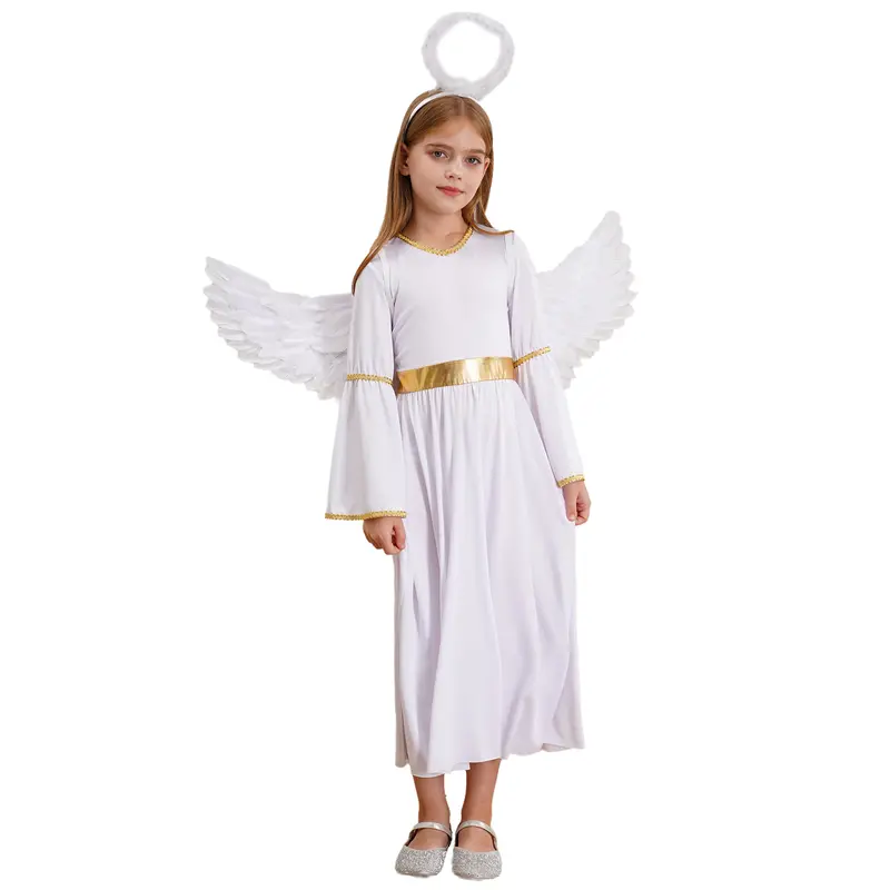 White Angel Costume for Girls Greek God Robe Princess Dress+Feather Wings Cosplay Set for Halloween Party Carnival Performance - Image 2
