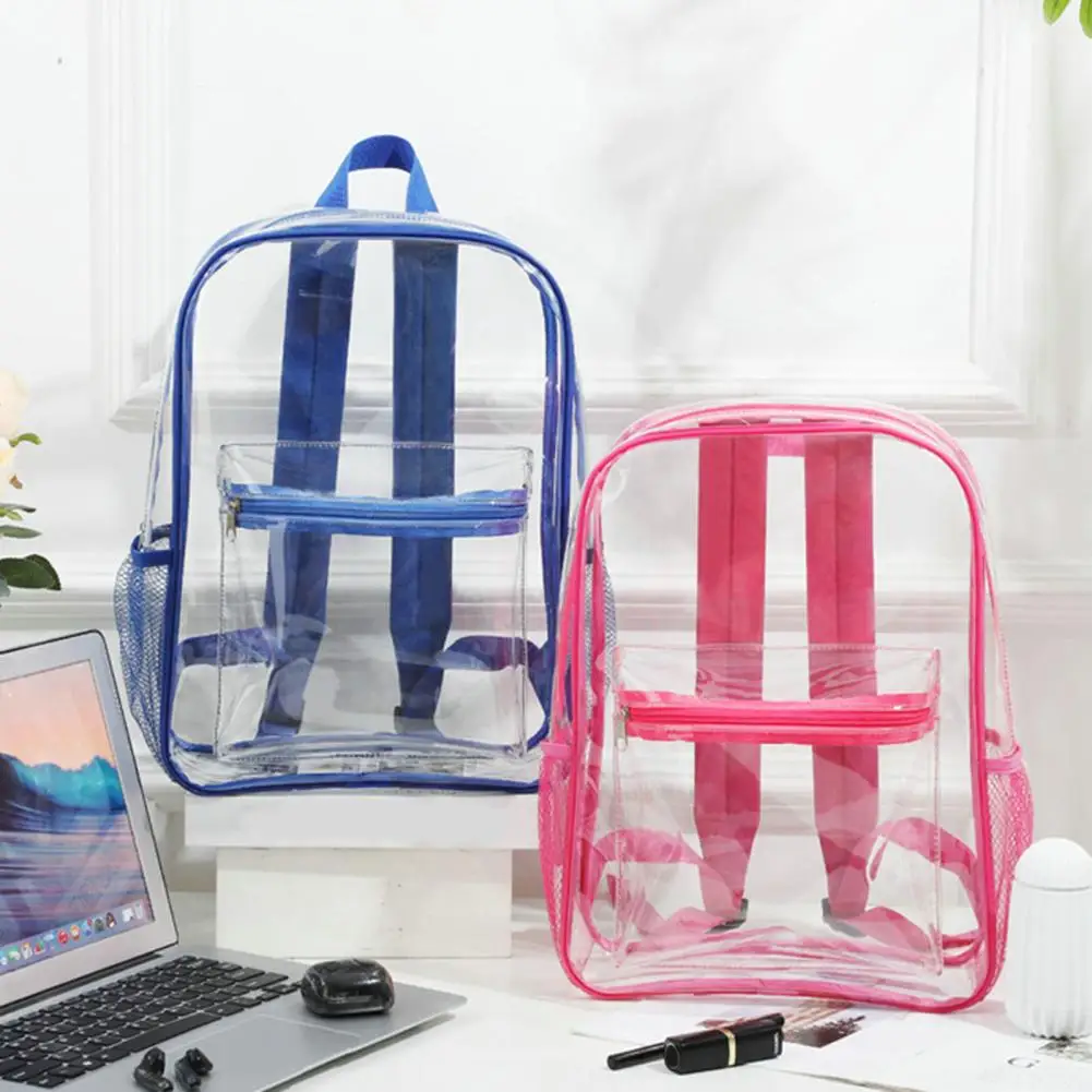 Travel Bagpack Front Side Pockets See Through Strong Load Bearing PVC Transparent Backpack Unisex Backpack Storage