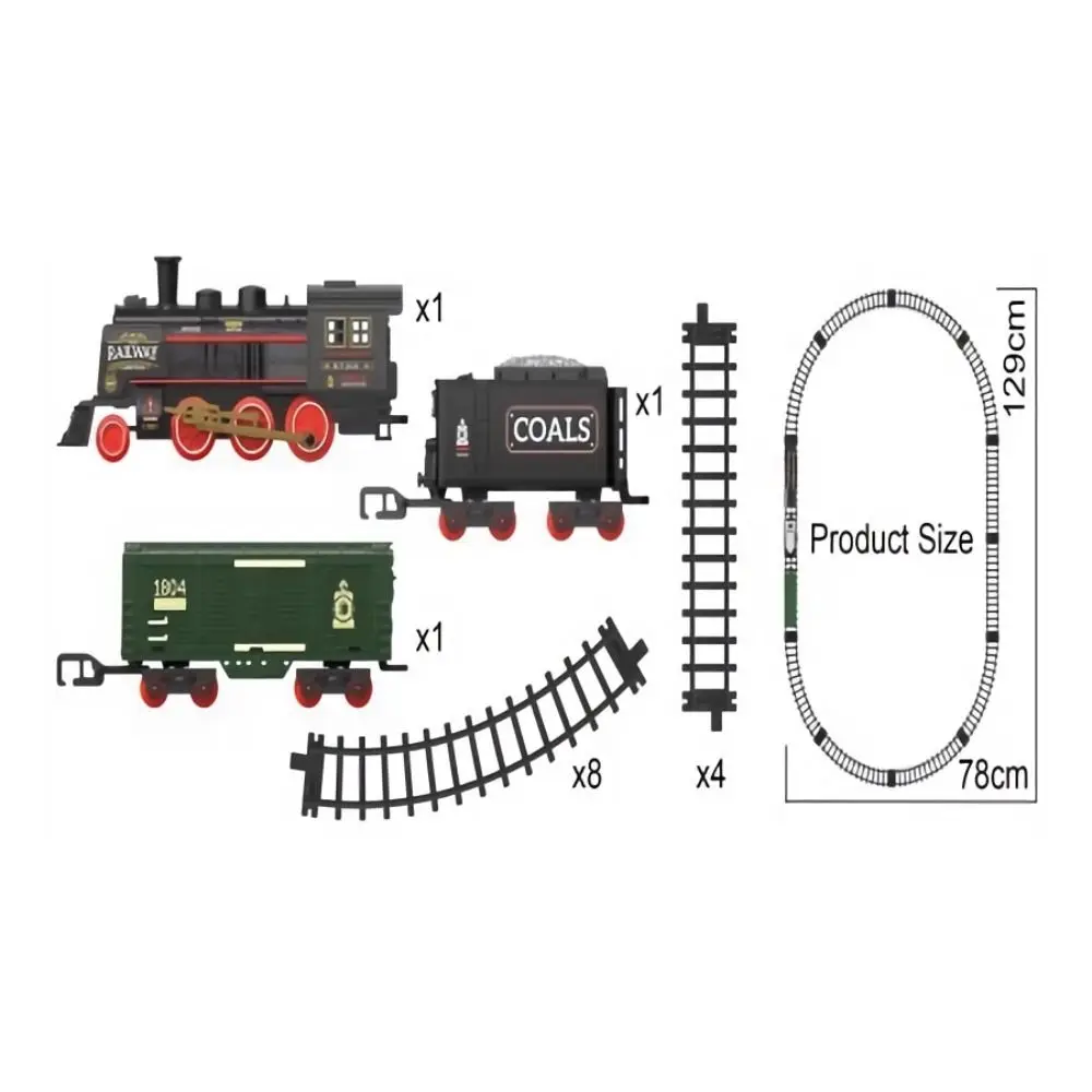 Zestaw kolejowy z dźwiękiem: retro pociąg parowy, lokomotywa parowa, szybka kolej elektryczna, kolejka elektryczna, zestaw do samodzielnego montażu.