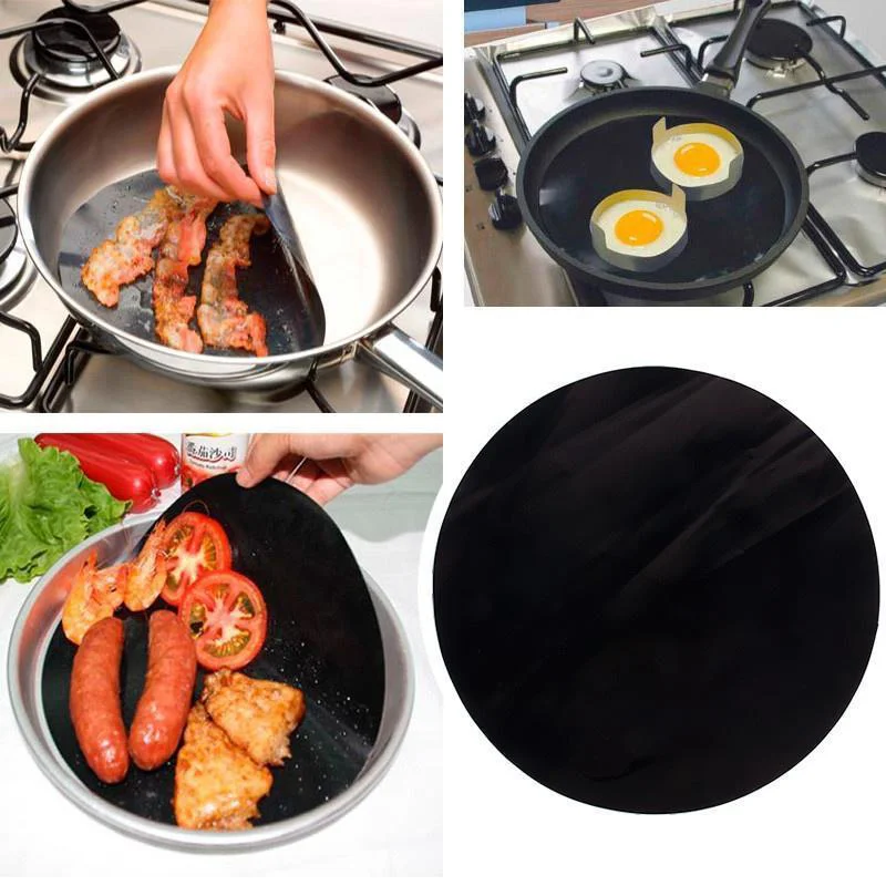 6Pcs Round Non-Stick Mat Pan Fry Liner Sheet Cooking Wok Kitchen Baking Pad BBQ Baking Mats Diameter 24cm Portable Kitchen Tools