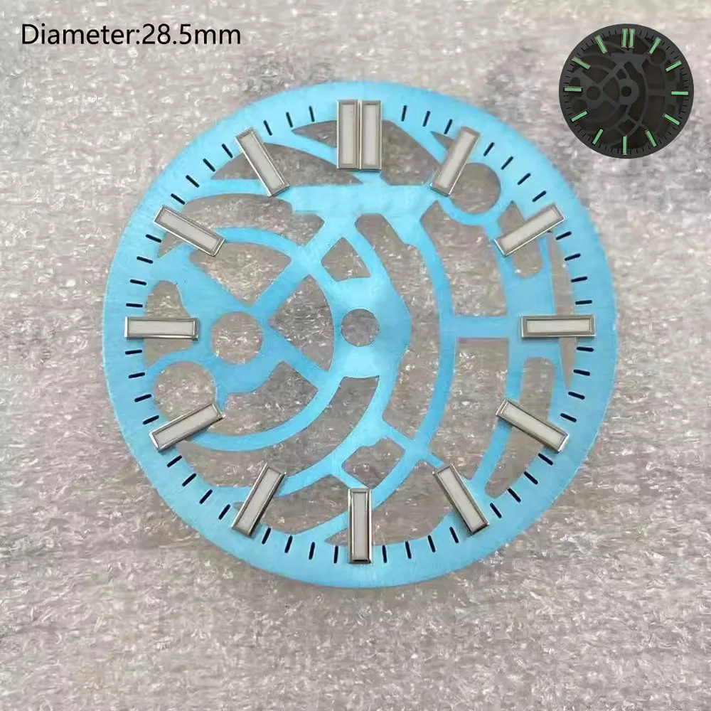 28.5mm nh70 S logo dial ice blue green black open heart s dial for nh70/nh71/nh72 movement skeleton movement dial watchmods image 3