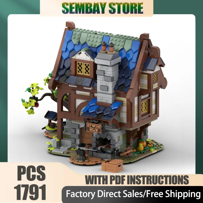 Medieval Model Moc Building Bricks Modular The Minieval Blacksmith Model Technology Blocks Christmas DIY Toy Construction Gifts