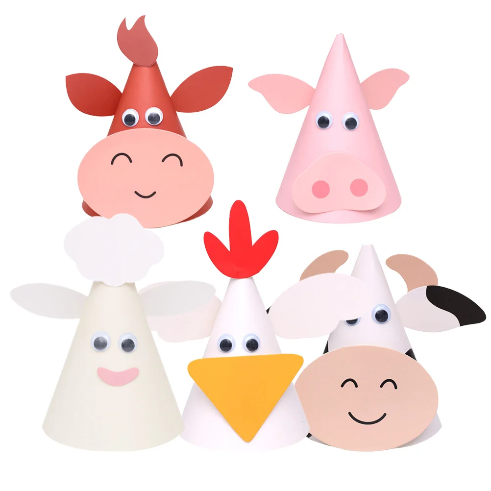 หมวกวันเกิดรูปสัตว์ 5 ชิ้น หมวกปาร์ตี้รูปสามเหลี่ยม ของตกแต่ง