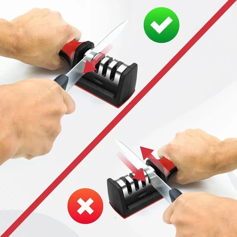 New! For Home Use Professional 3 Slot Knife Sharpener, Multifunctional Kitchen Knife Sharpening Tool with Ergonomic Handle,