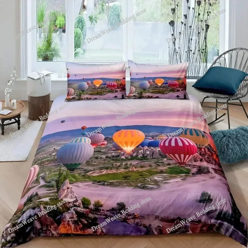 Bedding Decor Hot Air Balloon Duvet Cover Set Romantic Balloon Bedding Set Extreme Sports Games Comforter Cover Romantic Trip Tw