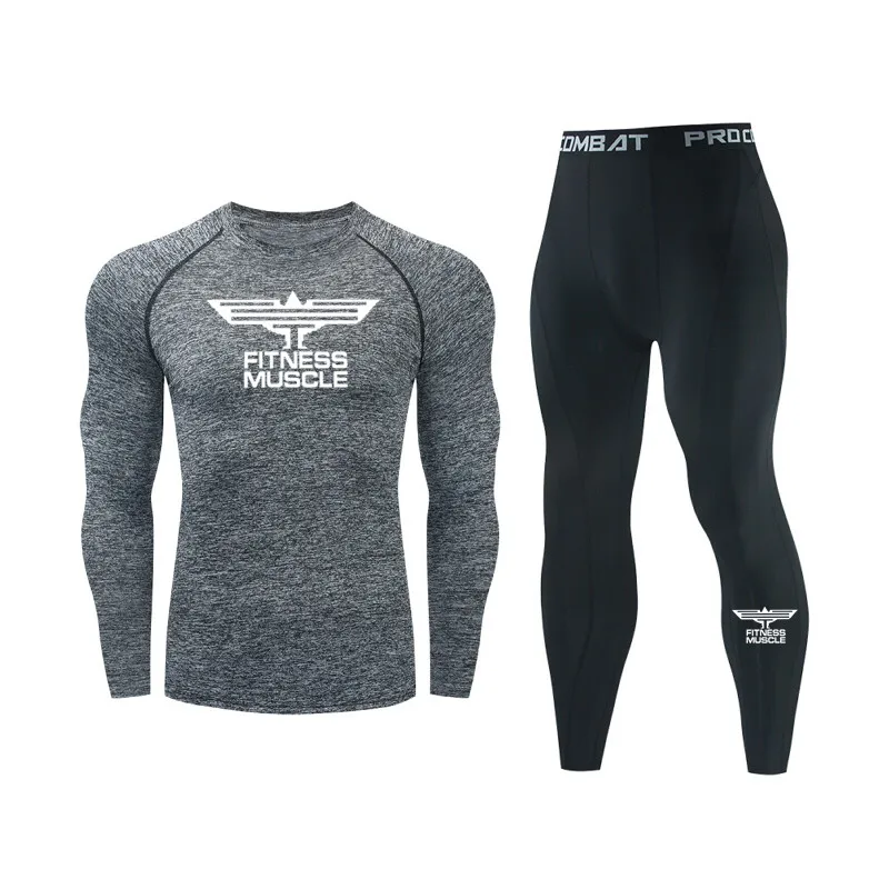 Men Running Set Compression Gym Clothing Sportswear Quick Dry Tights Sport Suit Long Sleeves Muscle Fitness T-shirt + Pants image 6