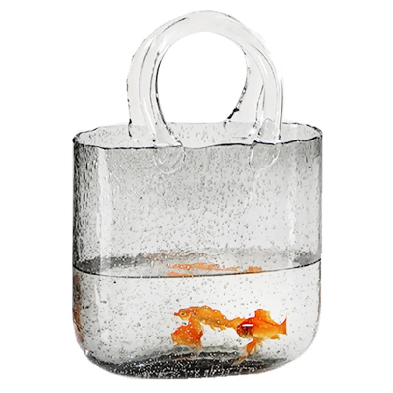 

FO-Nordic Glass Fish Tank Glass Vase Transparent Bag Hydroponic Flower Arrangement Vase Table Decoration Handbag Glass Vase Dura