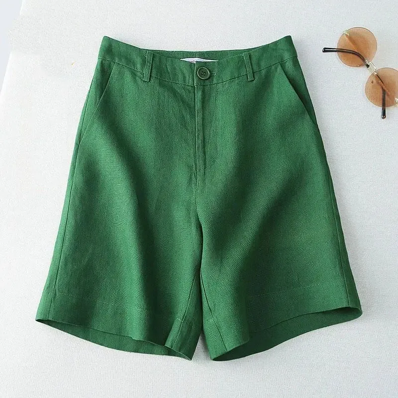 Spring Femme Five Point Wide Leg Shorts Korean Lady Fashion High Waist Cotton Linen Trousers Summer Women Straight Leg Pantalons