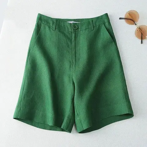 Spring Femme Five Point Wide Leg Shorts Korean Lady Fashion High Waist Cotton Linen Trousers Summer Women Straight Leg Pantalons