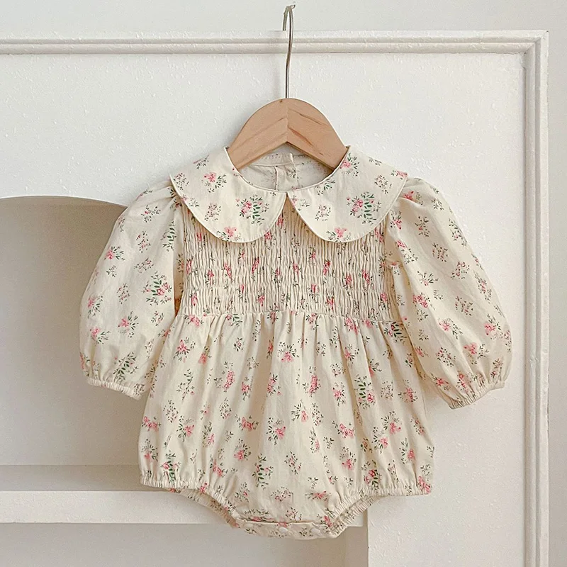 New Baby Clothing Floral One Piece Infant Newborn Baby Girl Bodysuits Polk Collar Princess Sweet Kids Romper Jumpsuit Newborns
