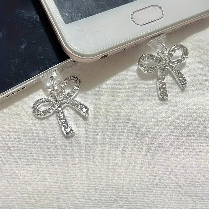 

40pcs Bling Bow Dust Plug for Cell Phone Accessories Charm Dust Plug for Iphone Accessories Charging Port Type C Phone Gadgets