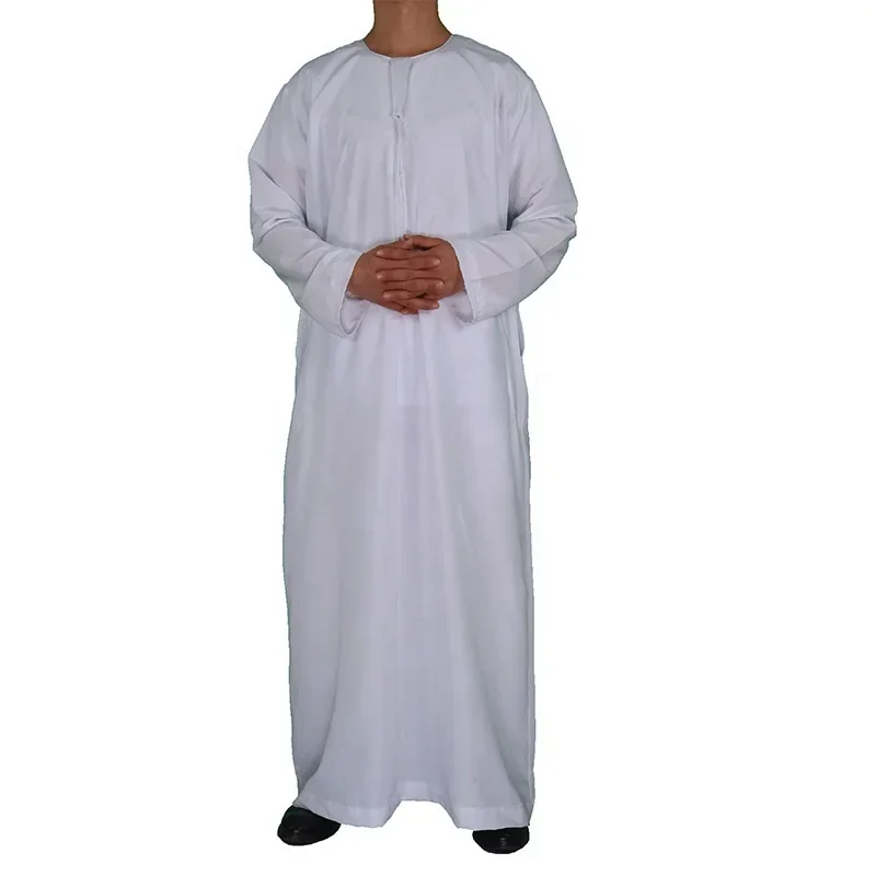 National Costume Men Muslim Clothing White Jubba Thobe Long Sleeve Robes Dubai Middle East Men Islamic Arabic Kaftan Headwear