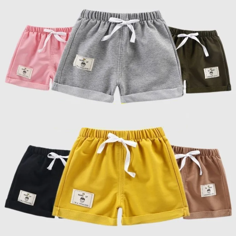 Pantalones cortos con diseño de cintura elástica para niños, ropa informal de punto para niños de 12 a 5 años, verano 2024