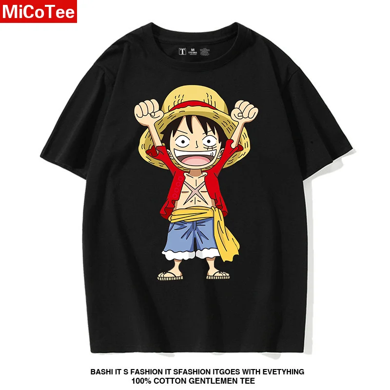 T-shirt One Piece en collaboration avec Luffy, en coton pur à manches courtes pour enfants, vêtements One Piece Luffy pour garçons, vêtements pour garçons