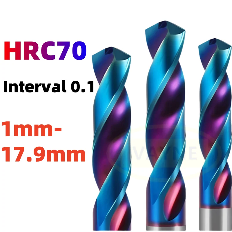 HRC70 Solid Carbide Twist Drill Bit Blue Coated 1mm-17.9mm CNC NC Machinery Tool Hard Metal Steel Drilling 1PCS