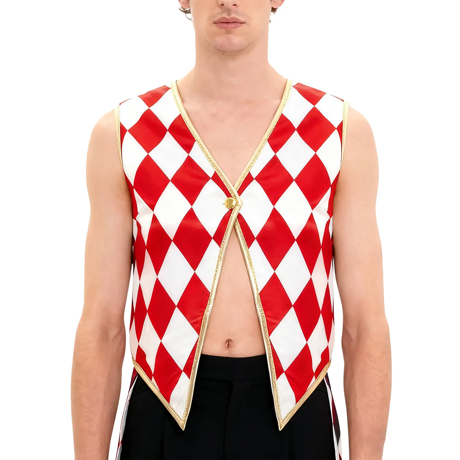 

Women Halloween Naughty Clown Circus Performance Vest Fashion White Red Checkerboard Plaid Sleeveless Clown Role Play Waistcoats