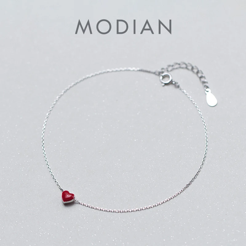 

Modian Fashion Love Red Heart Silver Anklets for Women Simple Enamel Chain Bracelets for Leg Foot Jewelry Femme Accessories