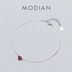 Modian Fashion Love Red Heart Silver Anklets for Women Simple Enamel Chain Bracelets for Leg Foot Jewelry Femme Accessories