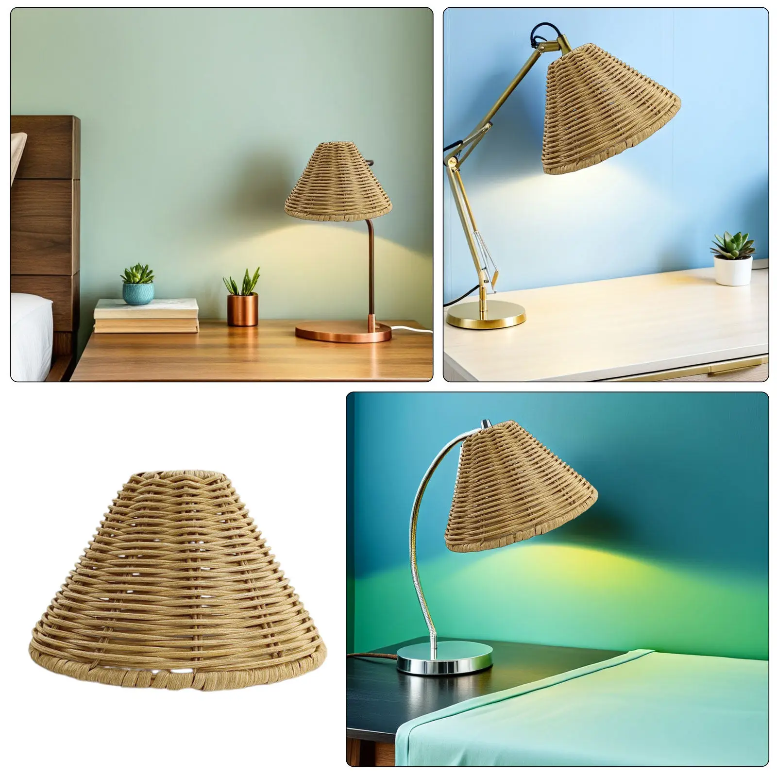 Cone Rattan Lampshades Replacement 6.29x4.32x1.97 Inch Handwoven Lampshade for Floor Lamps Pendant Lights Ceiling Fixtures Retro