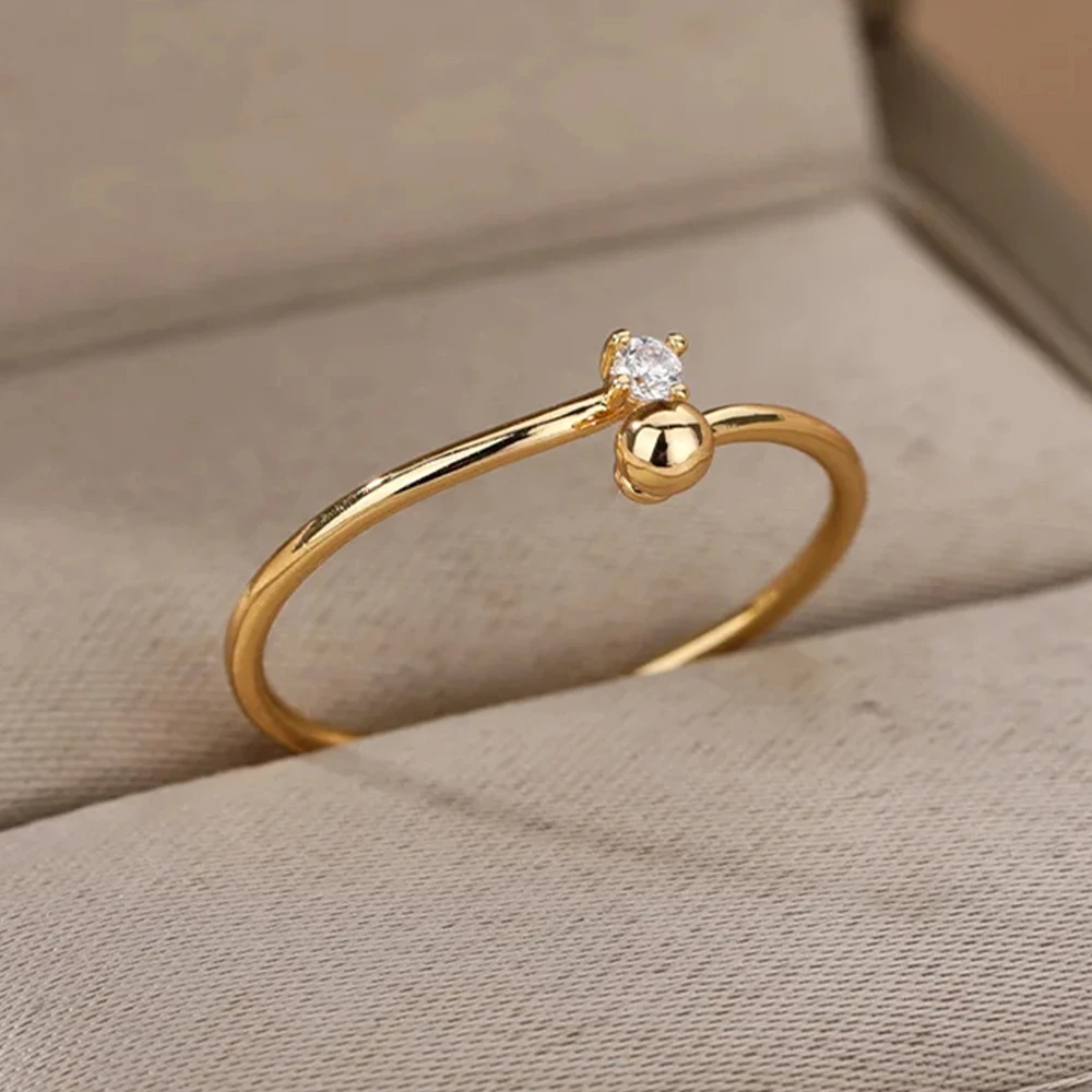 Zirkon Kugel ringe für Frauen Gold Farbe Edelstahl weibliche Verlobung Ehering Mode Finger Schmuck Geschenk neuer Trend