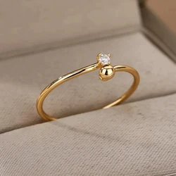 Zircon Ball Rings For Women Gold Color Stainless Steel Female Engagement Wedding Ring Fashion Finger Jewelry Gift 2024 New Trend