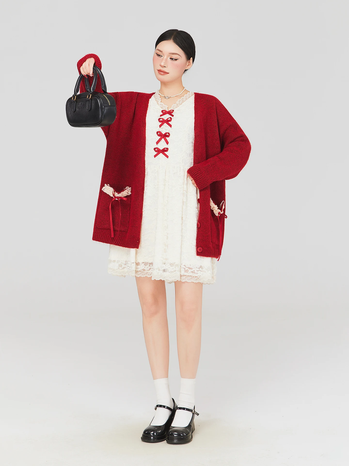 

Красный вязаный комплект больших размеров: модный корейский кардиган, жилет и юбка. Весенний повседневный комплект.