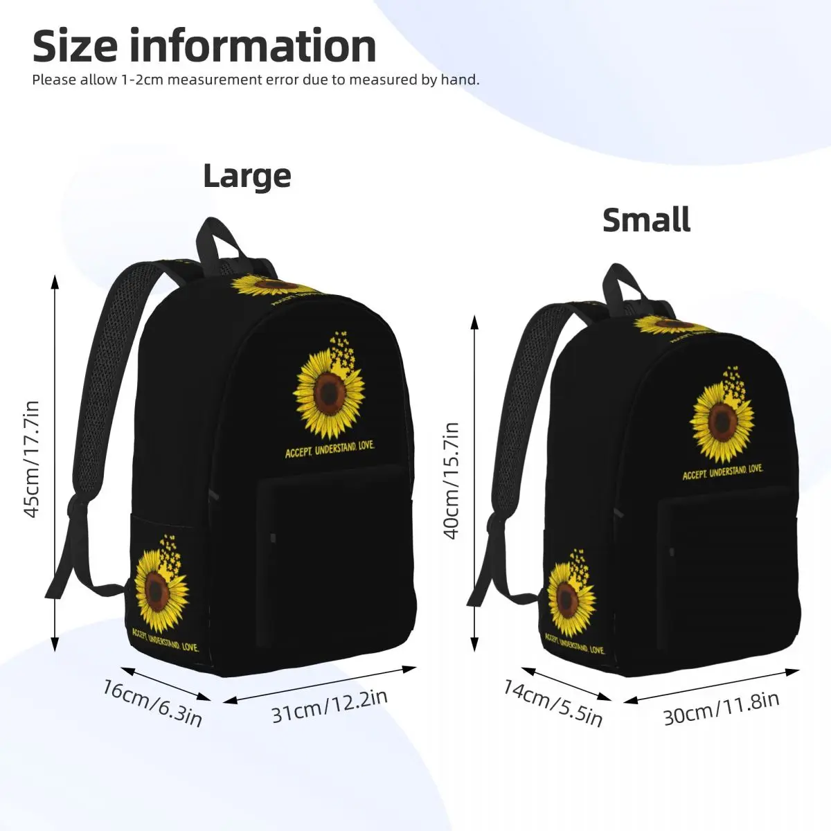 Mochila amor girassol para homens e mulheres, mochila de trabalho estudantil, bolsa de ombro portátil com bolso, moda